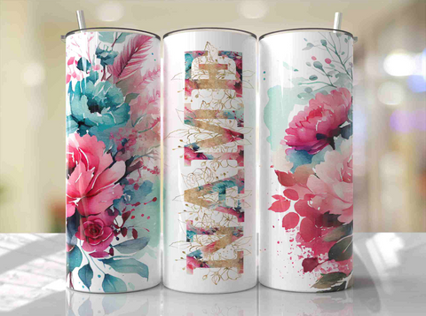 Pink Floral Personalized Tumbler
