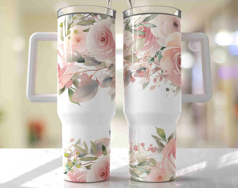 40oz Floral Tumbler with Handle