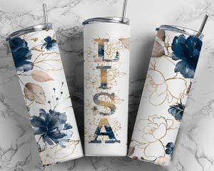 Blue Personalized Floral Tumbler