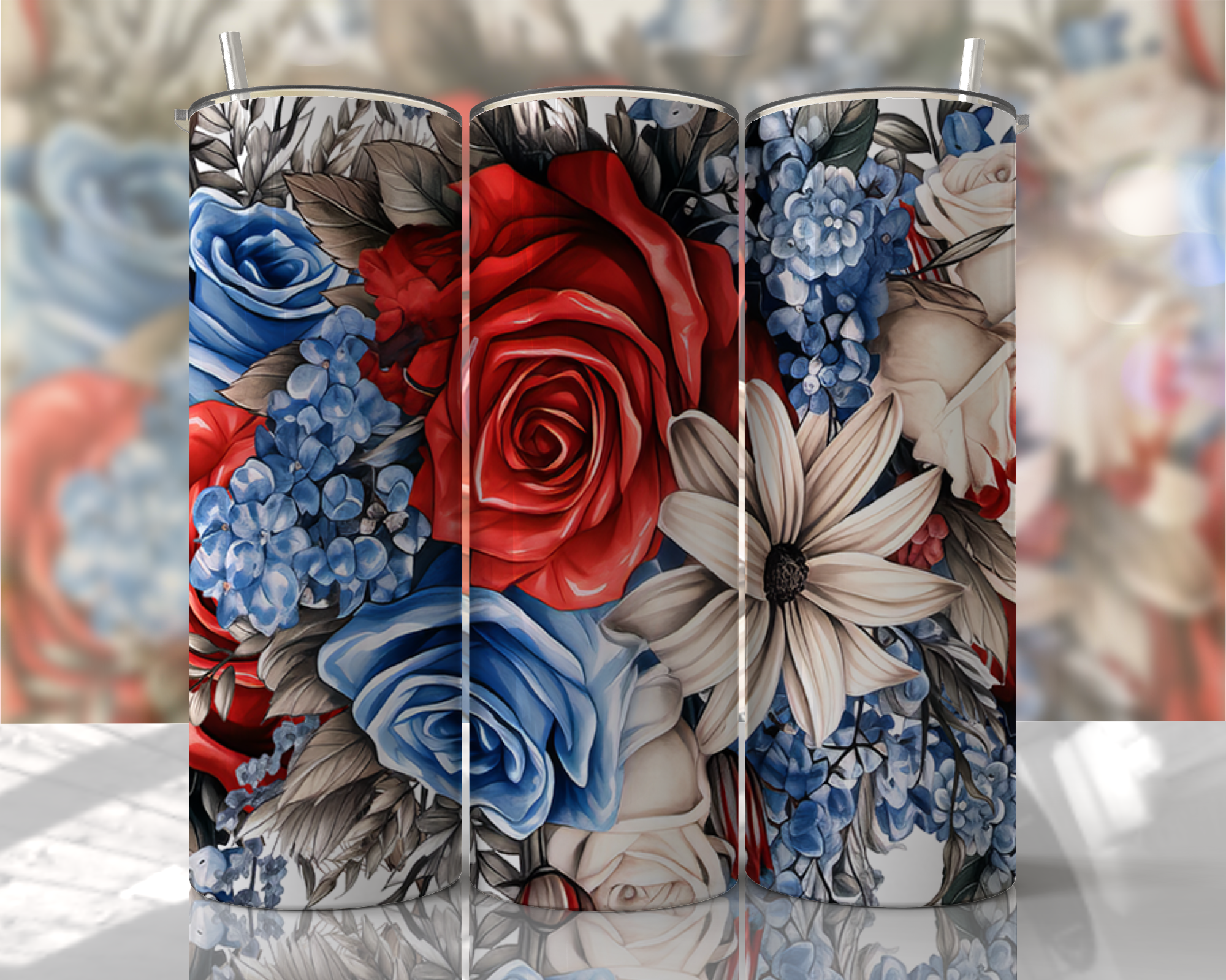 4th July Tumbler Floral