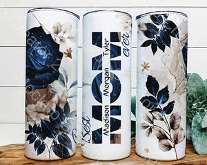 Personalizable Mom Blue Floral Tumbler